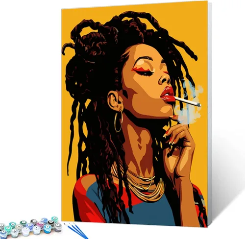 Vista 15 de Pintura por Números Afroamericana DIY Pintura Acrílica Kit de Pintura por Números para Niños Adultos Principiantes Chica Negra de Moda DIY Pintura