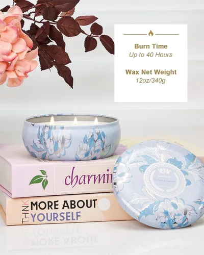 Vista 105 de M&SENSE Velas aromáticas de bayas cítricas, vela grande de lata de soja de 3 mechas, más de 40 horas de tiempo de combustión, cera vegana 100%