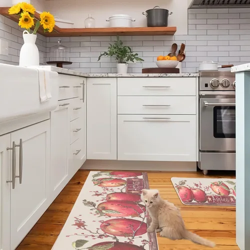 Vista 7 de Apples Farmhouse - Juego de tapetes de cocina de 2 a 17 x 29 y 17 x 47 pulgadas, alfombras decorativas antideslizantes para el hogar y la cocina