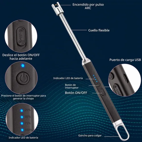 Vista 2 de MEIRUBY Encendedor eléctrico recargable USB, encendedor de arco, para velas, campamento, parrillada, deportes, herramienta para apasionados de lo