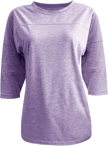 Vista 3 de Dailiup Camisetas casuales de manga 34 para mujer, holgadas, cuello redondo, lindas, blusas básicas