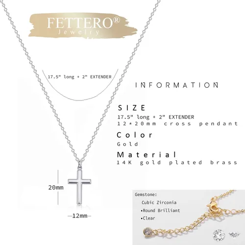 Vista 105 de Fettero - Collar con dije de cruz de fe, chapado en oro de 14 K, cadena fina, minimalista, simple, pequeña, para oración, regalo de joyería religiosa