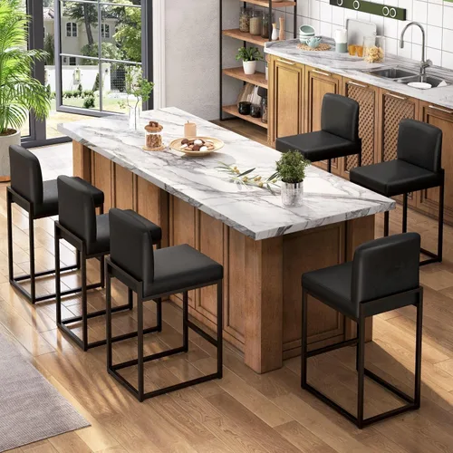 Vista 13 de Sophia & William Taburete de bar negro, altura de mostrador de 24 pulgadas con respaldo, sillas de bar modernas de piel sintética para cocina, 1