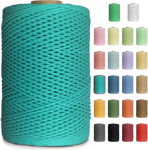 Vista 22 de Cuerda de macramé de colores de 0.039 in, cuerda de algodón de 656 pies, 3 hebras trenzadas, cuerda de algodón colorido para manualidades
