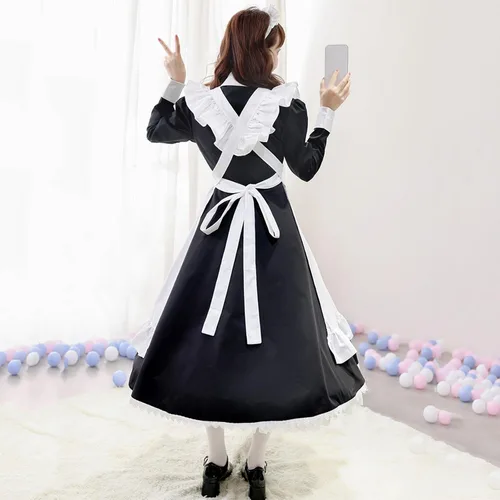 Vista 8 de uojfnhb Vestidos de Halloween para mujer, lindos vestidos de Lolita de manga larga, trajes de sirvienta de talla grande, trajes de cosplay