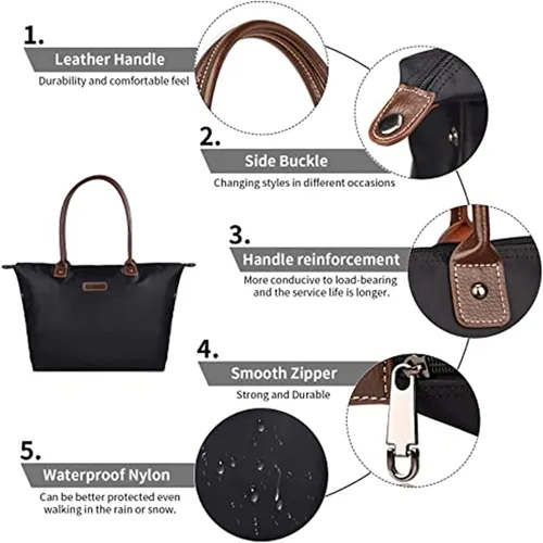 Vista 4 de NOTAG Bolsas de mano de nailon para mujer, impermeables, grandes bolsas de trabajo, bolso de hombro para compras