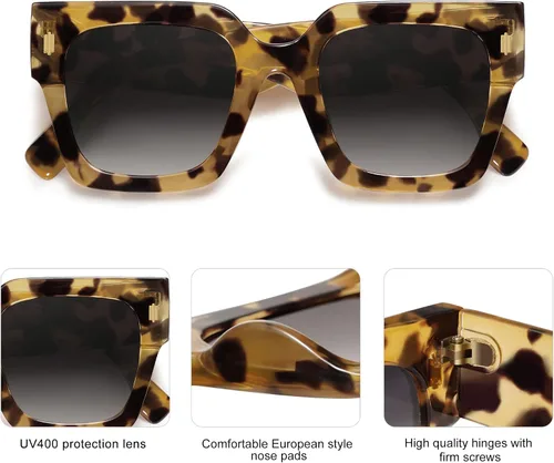 Vista 6 de SOJOS Gafas de sol cuadradas vintage de gran tamaño para mujer, estilo retro, de lujo, grandes, UV400 SJ2194