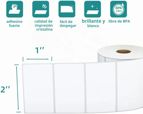 Vista 2 de Rollos de etiquetas de código de barras térmicas directas de 2 x 1 pulgadas a prueba de 3 pruebas para Zebra LP2824 ZD411 ZD410 ZD421 ZD420 GK420D