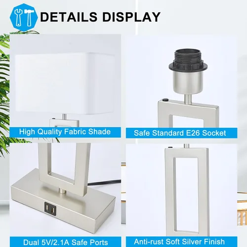Vista 5 de BrightWe Juego de 2 lámparas de mesa para dormitorio, lámparas de mesa de control táctil con 2 puertos USB, lámparas de mesita de noche regulables