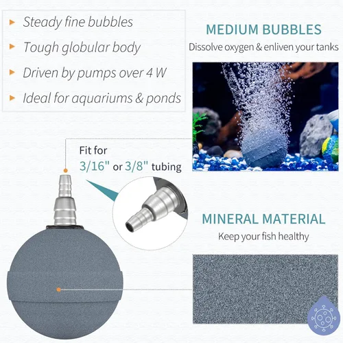Vista 4 de Pawfly Bola de piedra de aire para acuario de 2 pulgadas, piedras de aire para acuario, tanque de pecera, estanque y depósito DWC, paquete de 2