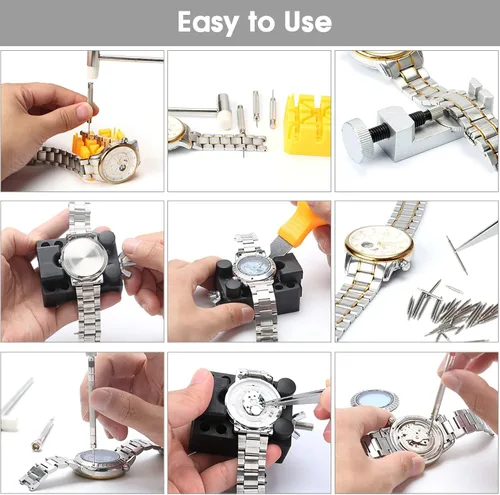 Vista 5 de Kingsdun Kit de reparación de reloj, herramienta de repuesto profesional de batería de reloj, enlace y removedor de espalda, kit de herramientas