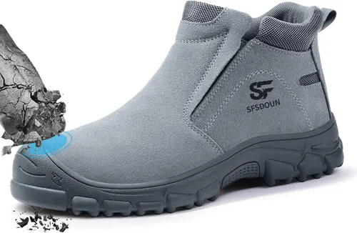 Vista 9 de Botas de trabajo para hombre, botas de soldadura sin cordones para hombres, botas de punta de acero indestructibles, zapatos de punta de acero