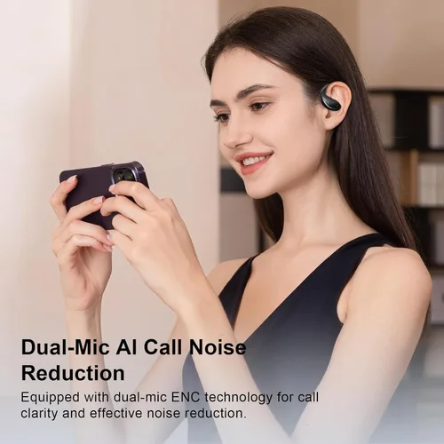 Vista 5 de Auriculares inalámbricos con clip de oreja abierta, Bluetooth 5.4, diseño de oreja abierta, micrófono integrado, impermeable, funda de carga