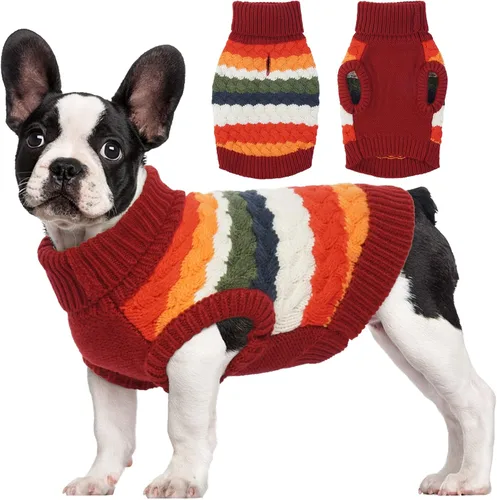 Vista 9 de Kuoser Suéter para perro, suéteres de Navidad para perros extra pequeños, suéter suave y cálido para perros, chaleco de punto trenzado colorido