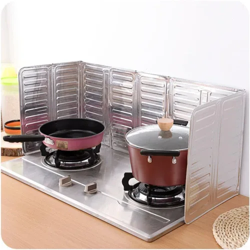 Vista 4 de Cubierta de pantalla de aluminio para freír aceite con 3 paneles con bisagras para protección contra grasa, se adapta a la mayoría de estufas