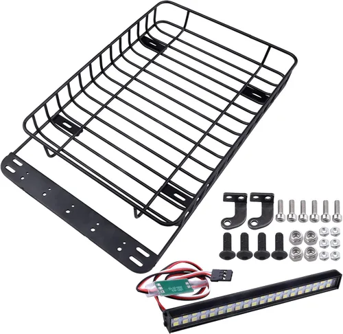 Vista 4 de RC 1/10 Metal Roof Rack Equipaje con barra de luz LED para 1:10 RC Crawler Car TRX-4 Axial SCX10 90046 SCX10 III AXI03007 Redcat Gen 8 RGT