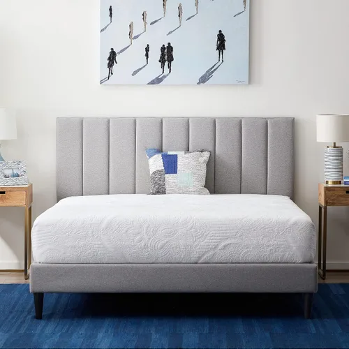 Vista 9 de Lucid - Cama de plataforma tapizada con un cabecero tapizado, de madera resistente, no requiere somier Negro