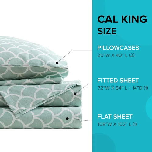Vista 50 de Comfort Spaces Sábanas 100% algodón tamaño King, transpirables y ultra suaves, sábanas de algodón naturalmente fresco con bolsillo elástico de 14