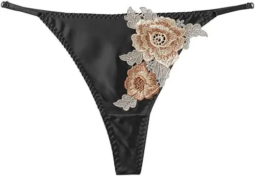 Vista 2 de FreeNFond Tanga sin costuras para mujer, sexy, floral, bordada, con correa ajustable