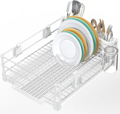 Vista 10 de SIMPLE HOUSEWARE Escurridor de platos con escurridor, soporte para utensilios y ganchos para tazas, organizador de mostrador de cocina de metal negro