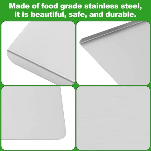 Vista 13 de Tablas de cortar de acero inoxidable con borde para cocina, tabla de cortar de metal, tabla de cortar grande de mostrador para carne, frutas