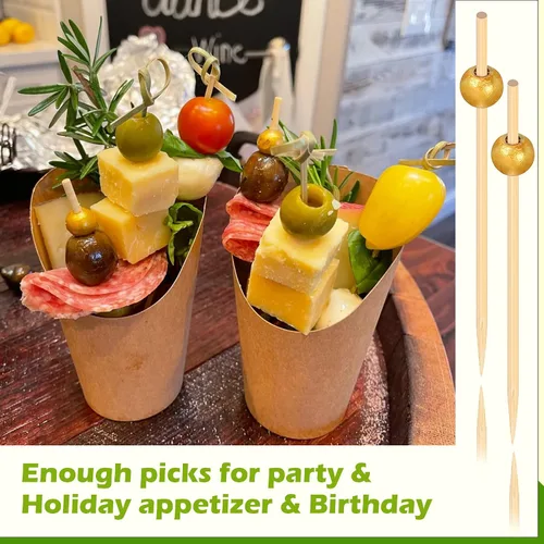 Vista 7 de EuTengHao 300 palillos de cóctel de bambú de 4.7 pulgadas para aperitivos, postres, bebidas, embutidos, fiesta de cumpleaños, boda, fiesta, palillos