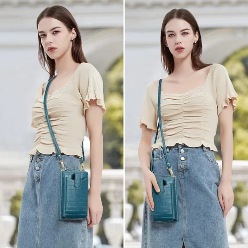 Vista 6 de Peacocktion - Bolso pequeño para teléfono celular, para mujeres, minibolso de hombro ligero para cruzarse por el cuello, con ranuras para tarjetas