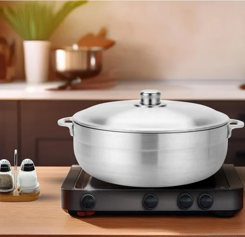 Vista 4 de Alpine Cuisine olla de caldero de aluminio antiadherente de 3.5 cuartos con tapa Utensilios de cocina duraderos y fáciles de limpiar