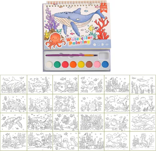 Vista 7 de Juego de papel para colorear de acuarela, todo en un bolsillo, libro de pintura de acuarela, artes y manualidades creativas para adultos Serie Animal
