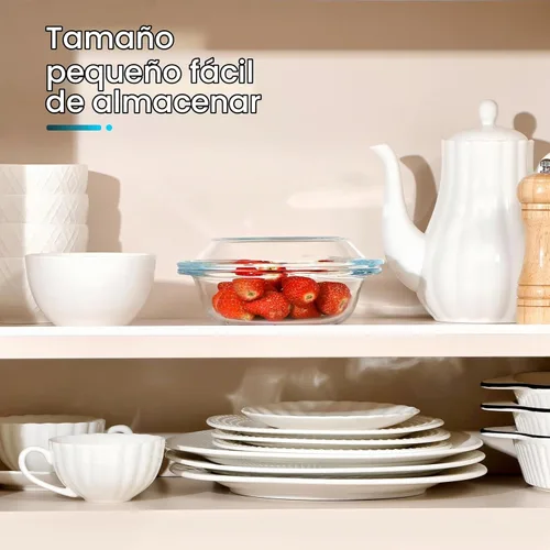 Vista 5 de Plato de Cazuela Mini de Vidrio de 13OZ con Tapa, Utensilio de Hornear Seguro para Horno de 5.5 Pulgadas con Asas, Tazón de Vidrio Seguro