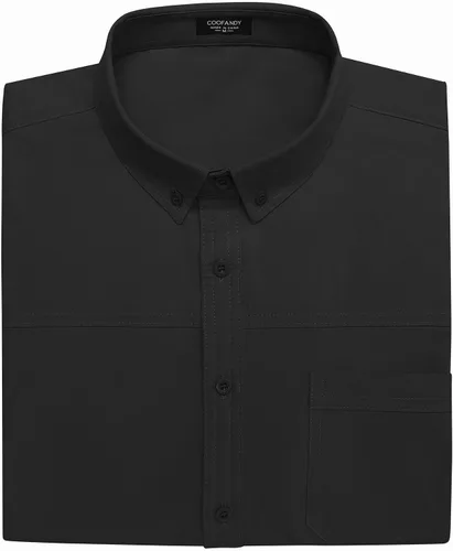 Vista 4 de COOFANDY Camisas de vestir para hombre, de manga corta, de algodón, casual, con botones, con bolsillo