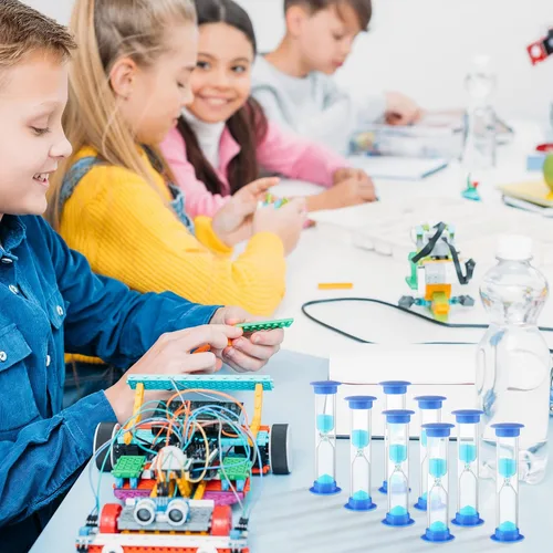 Vista 7 de 24 piezas de temporizador de arena para niños, reloj cubierto de acrílico, cepillo de dientes, temporizador de arena para aula y escuela (azul)