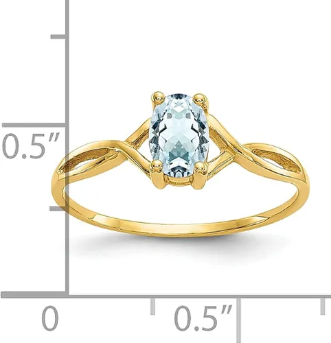 Vista 3 de Anillo de oro amarillo de 14 quilates con piedra natal azul aguamarina tamaño 7.00 de marzo joyería fina para mujer, regalos para ella, Oro amarillo