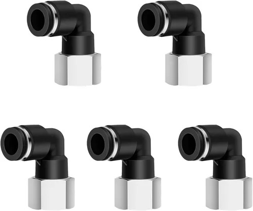 Vista 9 de 5 piezas de codo hembra neumático de 1/4 "tubo OD x 1/4" NPT rosca empujar para conectar accesorios de aire, 90 grados NPT hembra niquelado línea