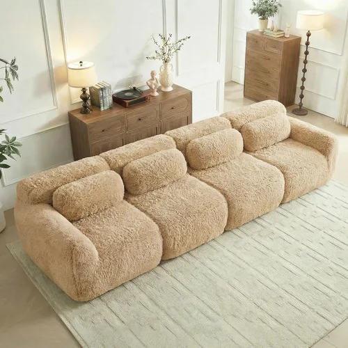 Vista 34 de Sofás de nube sin hueso de 80.4 pulgadas, tela de felpa suave y esponjosa, sofá cama modular con 2 otomanas, sofás de dos plazas de chocolate,