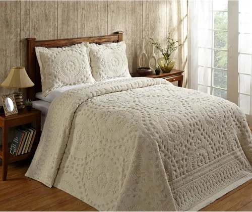 Vista 16 de Better Trends 1 colcha de chenilla tamaño matrimonial/doble, ropa de cama de chenilla 100% algodón, patrón de medallón ligero, decoración