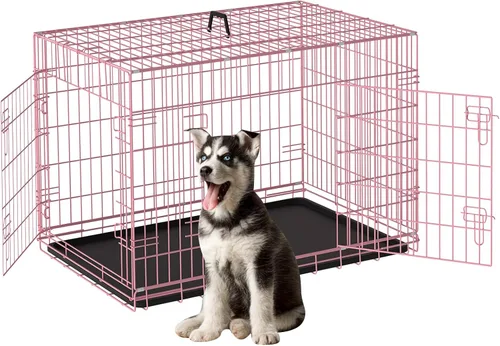 Vista 13 de Jaula negra para perros de 24 pulgadas, grande, XXL, plegable para perros grandes, jaulas de alambre de metal, jaula de segregación de animales