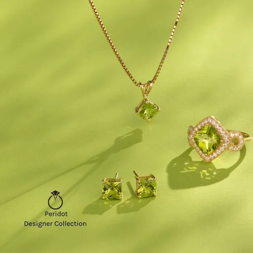 Vista 5 de Peora Anillo de peridoto de oro amarillo de 14 quilates para mujer piedra natal genuina corte cojín de 250 quilates de 049 pulgadas tallas 5-9 Metal