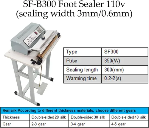 Vista 2 de INTBUYING Máquina de sellado de pedal de pie de 110 V con cortador Sellador de pedal de pie 0.118 in/0.024 in Máquina de sellado rápido de ancho