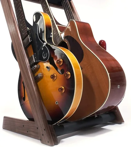 Vista 2 de GR-3 - Soporte y soporte para guitarras y estuches, personalizable de 3 vías, color nogal