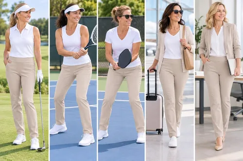 Vista 2 de SLIM-SATION Ropa de golf para mujer - Pantalón de pierna recta de ajuste regular con bolsillos para mujer Negro