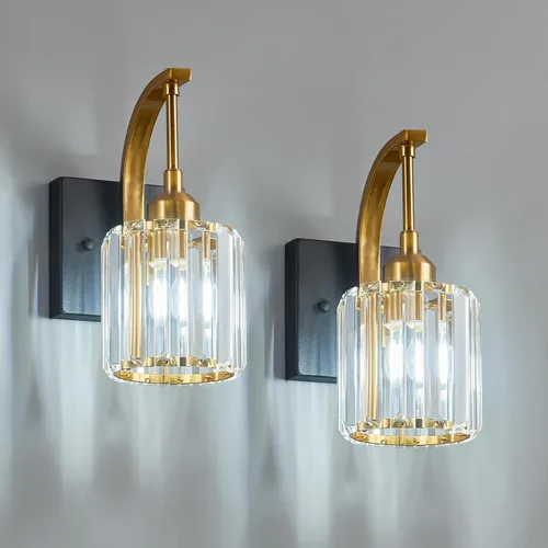 Vista 49 de Luces de tocador de cristal de 3 luces negras para tocador de baño, modernas lámparas de baño de cristal sobre espejo de 23.62 pulgadas de largo