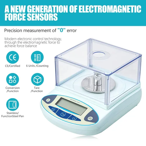 Vista 3 de Báscula de laboratorio de 3.53 oz x 0.00 oz, balanza analítica de alta precisión con parabrisas digital. Báscula electrónica de gramos