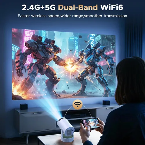 Vista 10 de Mini proyector con WiFi y Bluetooth, proyector portátil con batería incorporada, 4K compatible con Android 11.0 Proyector inteligente