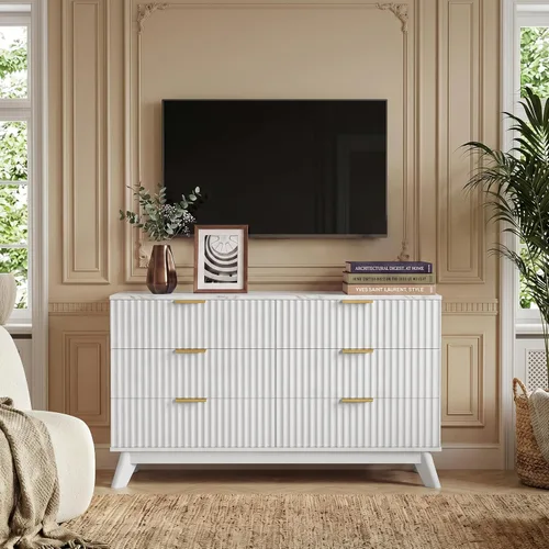Vista 8 de JUMMICO Cómoda acanalada blanca para dormitorio, 47.2 pulgadas de ancho