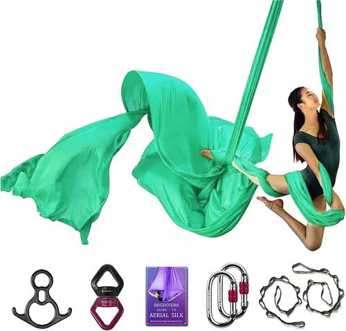 Vista 23 de Set de Equipo Deluxe de Sedas Aéreas - Hamaca Aérea de Yoga de 11 Yardas para Acrobacia, Artes Circenses, Danza (L:10m W:2.8m)