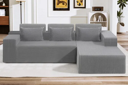 Vista 24 de HABUTWAY Sofá modular modular de 101 pulgadas con asiento profundo, moderno sofá convertible en forma de L, sofá tapizado con diván para sala