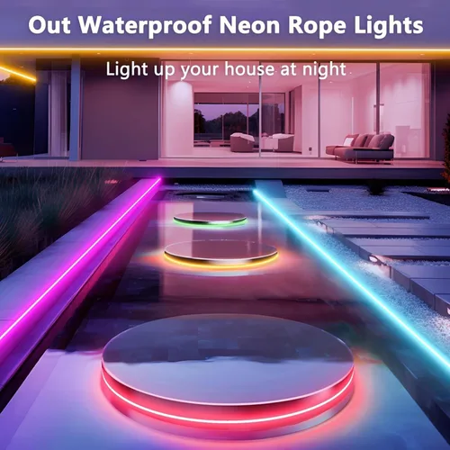Vista 7 de Cuerda de luces LED de neón de 32.8 pies con aplicación/control remoto, diseño flexible de bricolaje, luces de neón de sincronización de música