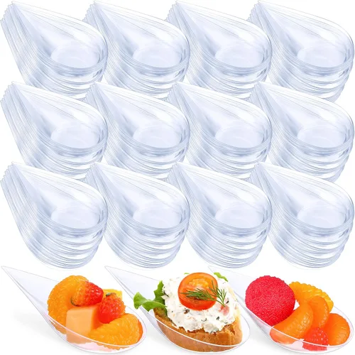 Vista 8 de Cucharas de plástico para aperitivos de 4 pulgadas, mini platos desechables para aperitivos, lágrimas para servir postre, lágrima, cuchara asiática