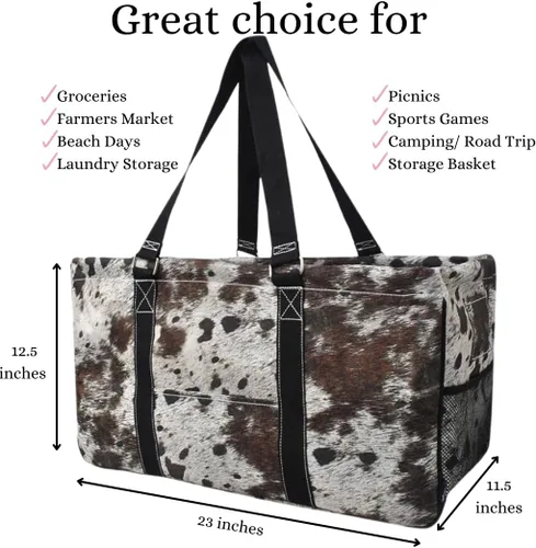 Vista 185 de NGIL Bolsa de comestibles reutilizable extra grande plegable de gran tamaño para comestibles, almacenamiento, picnic, playa, Estampado